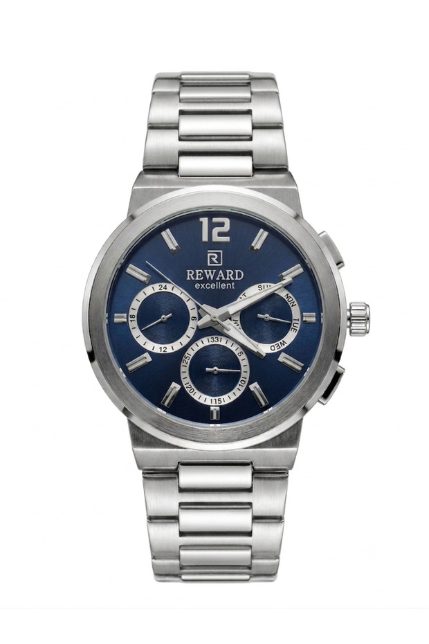 Men's Silver Metal Cord Navy Blue Dial Functional Wristwatch 2 Years Warranty