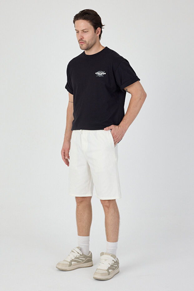 Regular Fit Beli Lastikli Rahat Kalıp Basic Beyaz Erkek Şort - 2