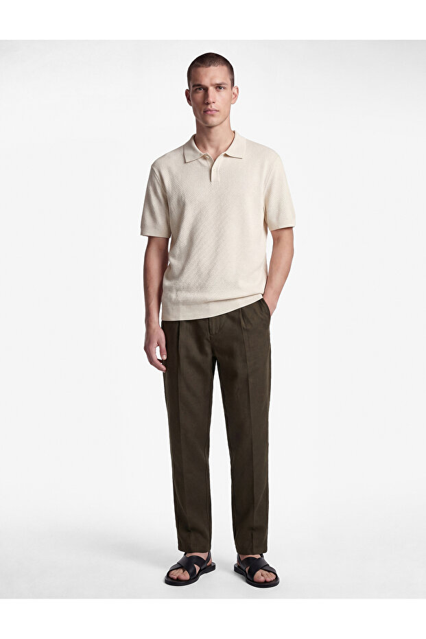 Comfortable Fit Pocketed Cotton-Linen Blend Pleated Summer Wide-Leg Trousers