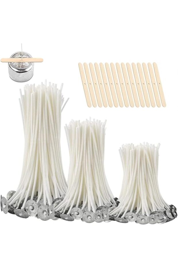 Candle Wick Smokeless 150pcs Bulk Natural Wick with 15pcs Wooden Candle