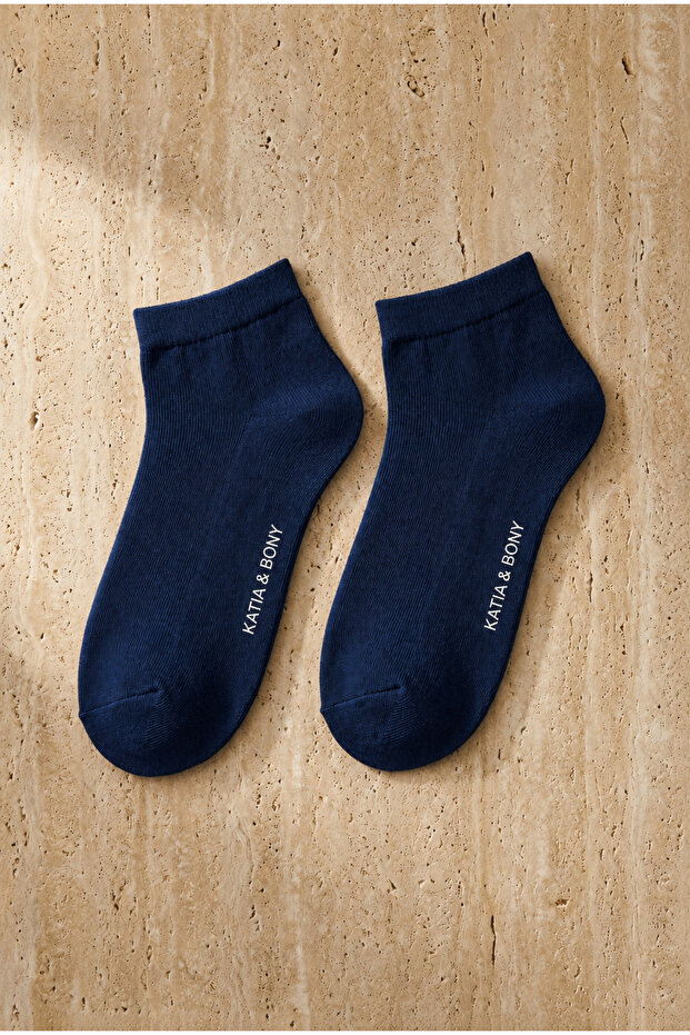 Men's Basic Dark Blue Step Socks - 1