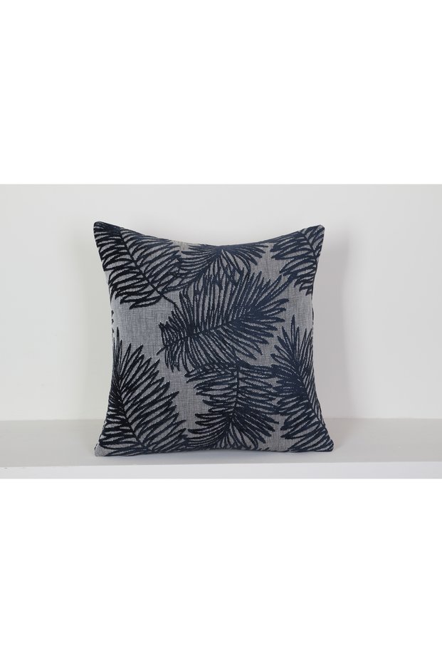 Navy Blue Leaf Pattern Decorative Throw Pillow Cover Modern Tropical Design
