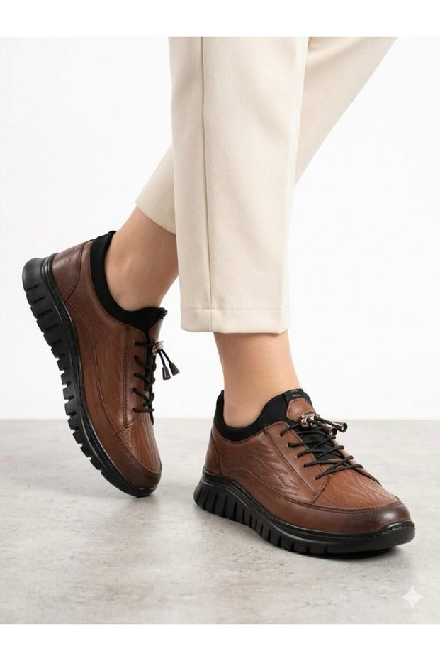 Women's Tan Genuine Leather Orthopedic Sole Casual Shoes