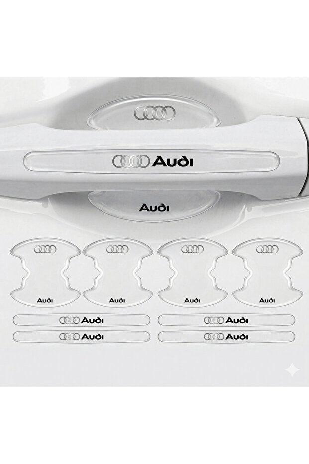 Premium Door Handle Anti-Scratch Protector (Set of 8) – Transparent / with Vehicle Brand Label Audi