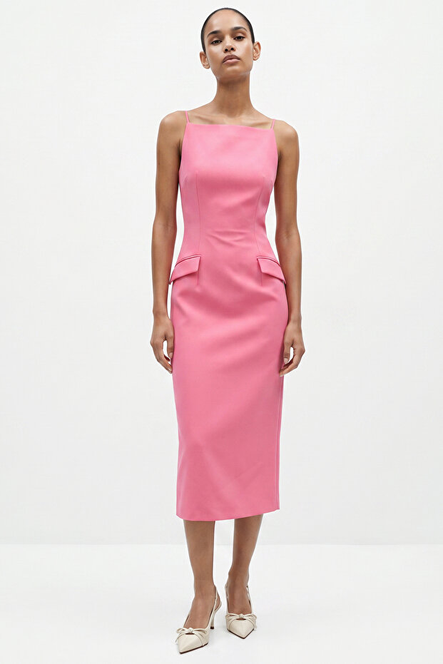 Boat Neck Sleeveless Regular Woven Midi Dress