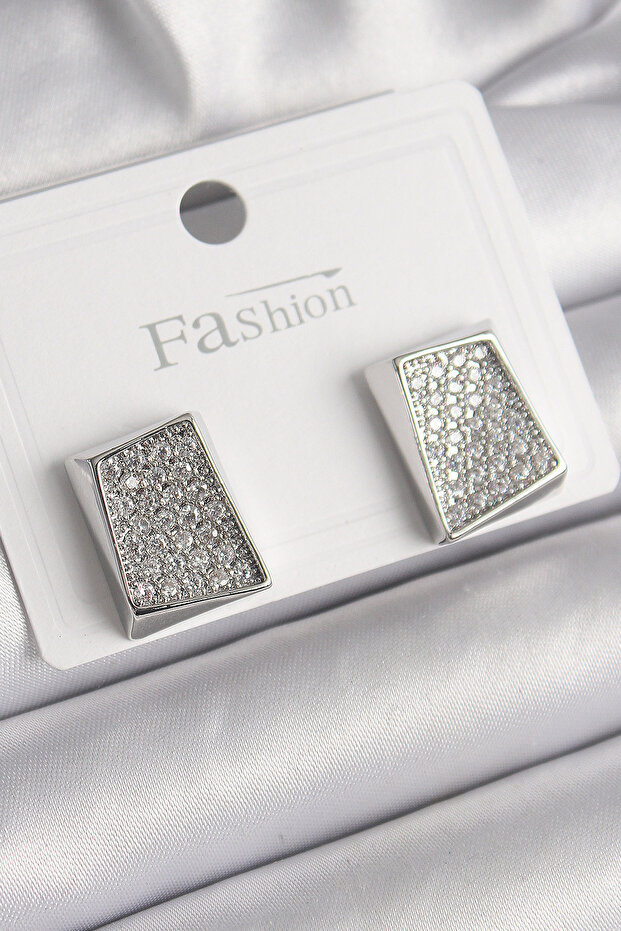 Brass Silver Color Zircon Stone Plate Model Women's Earrings