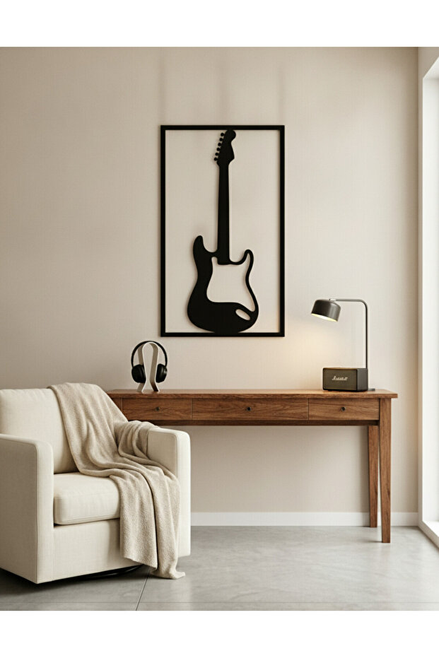 Elektro Gitar Figürlü 3mm MDF Duvar Tablosu | Lazer Kesim Müzik Temalı Stüdyo Dekoru - 2
