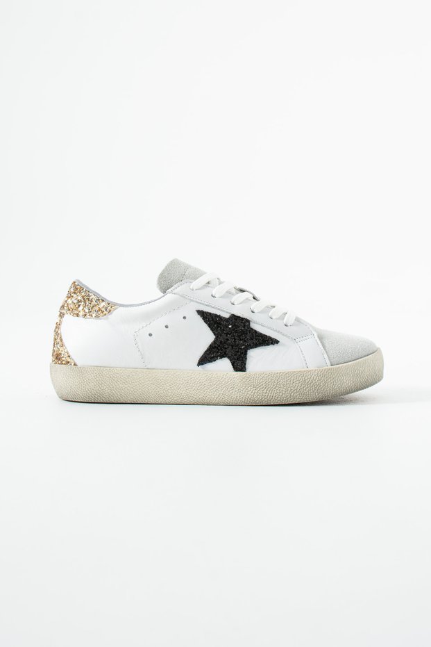 Gossy Women's Lace-Up Sneaker with Glitter Detail Black/White