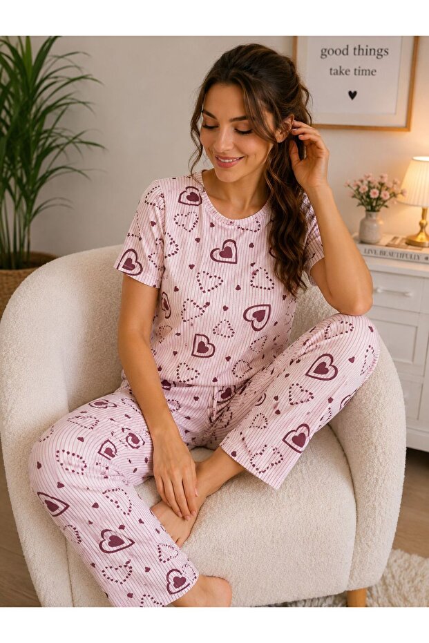 Lovely Hearts Short Sleeve Summer Pajama Set