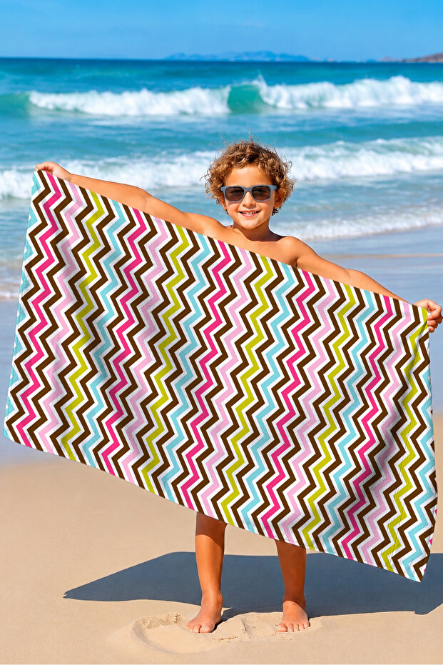 Zigzag Geometric Beach Towel - Colorful Chevron Marine Pool Sea Bath Quick Drying Beach Cover