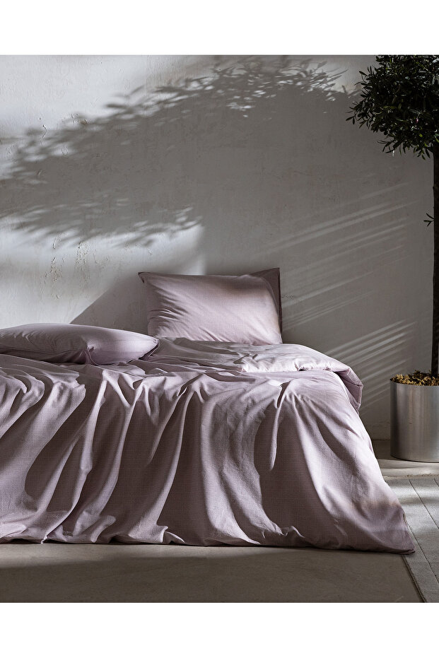 Odette Family Size 100% Cotton Ranforce Bed Sheet and Duvet Cover Set - Light Plum