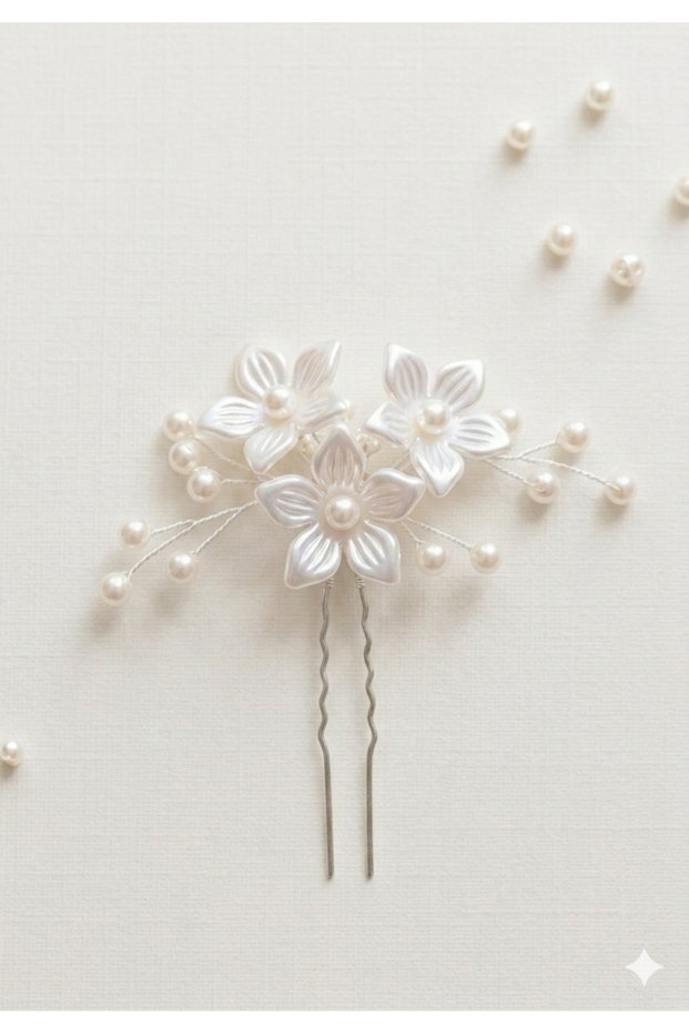 Stil+O Accessory Pearl and Floral Bridal Hair Clip – Engagement and Wedding Accessory Maternity Crown Clip Hairpin Clip