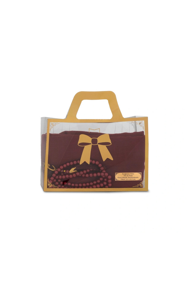 Flared Scarf (96X96 cm) + Prayer Beads Gift Set (Burgundy)