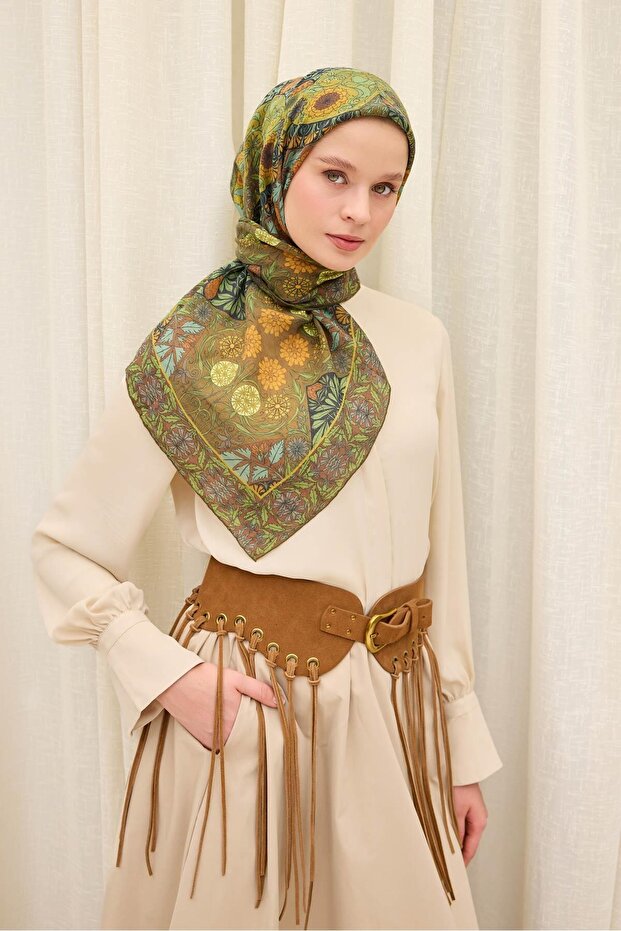 Monare Scarf Lora Green Brown 90X90