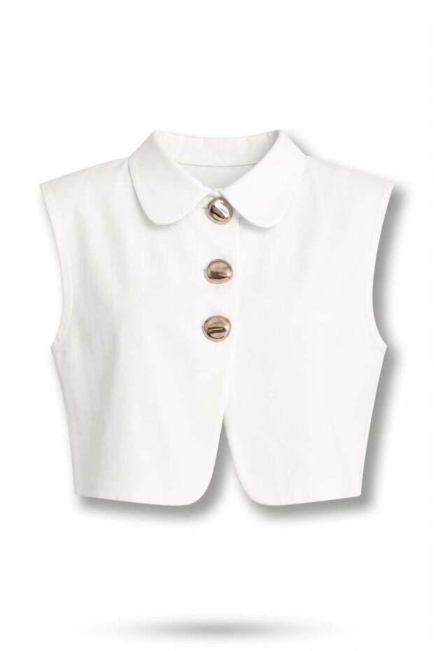 White Gold Buttoned Crop Vest 8419
