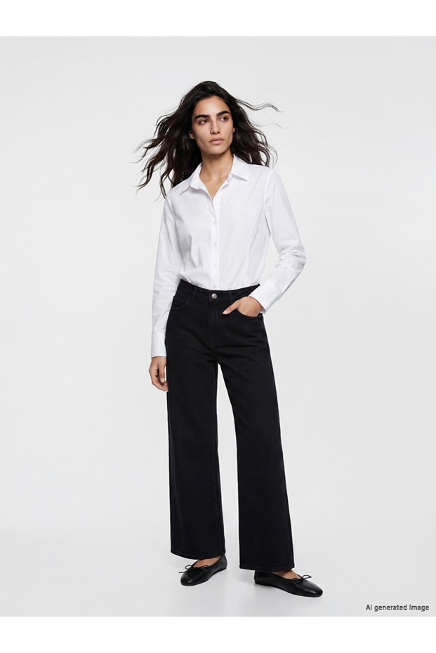 New Season Lcw Jeans Black High Waist Wideleg Women's Jean Trousers
