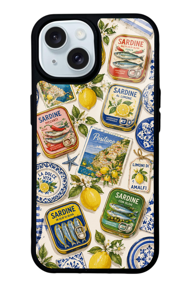 iPhone 15 Amalfi Sardines Design Glossy Phone Case