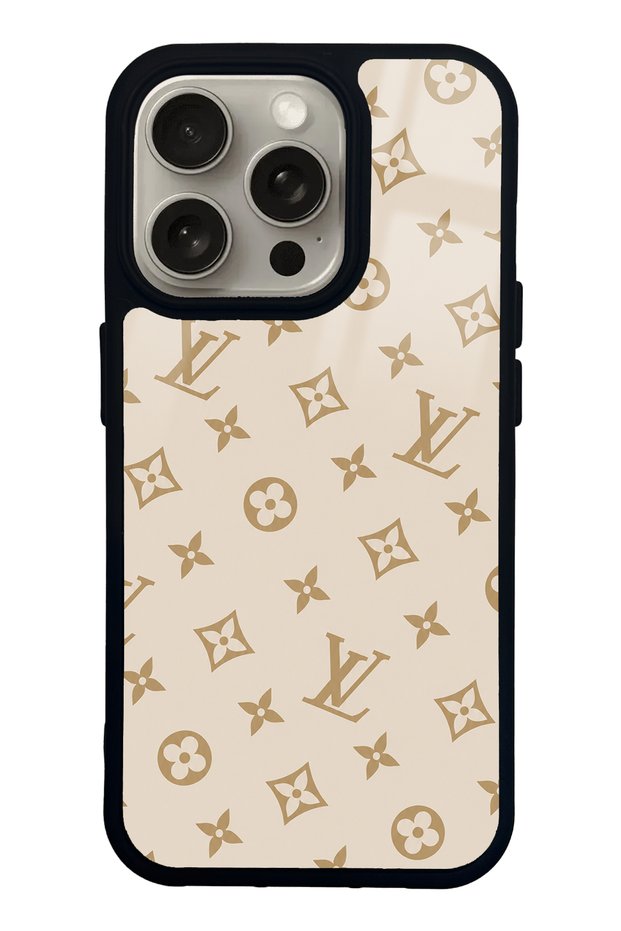 iPhone 15 Pro Cream Lv Design Glossy Phone Case