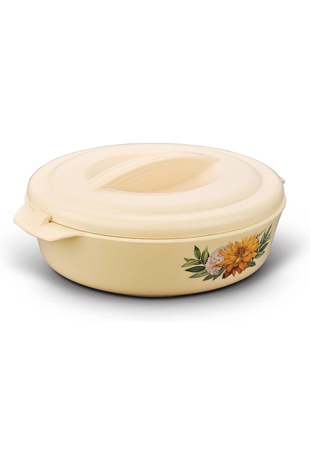 Hotpot 5000ml Insulated Food Warmer Casserole with Lid Plastic and Stainless Steel Beige (5L )Pridehome