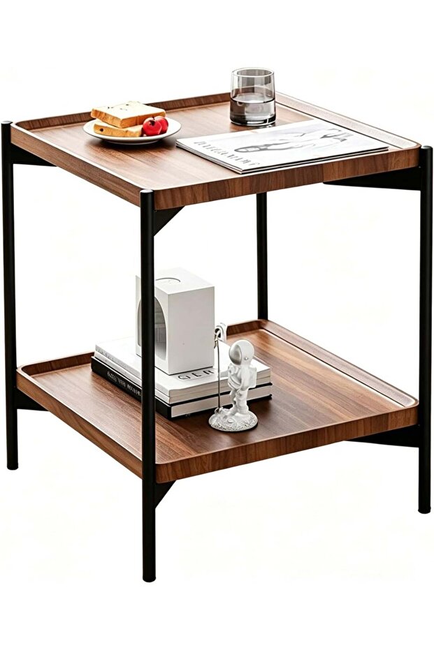 Compact Coffee Side Table with Storage – Durable Metal Frame & Wood Finish Design