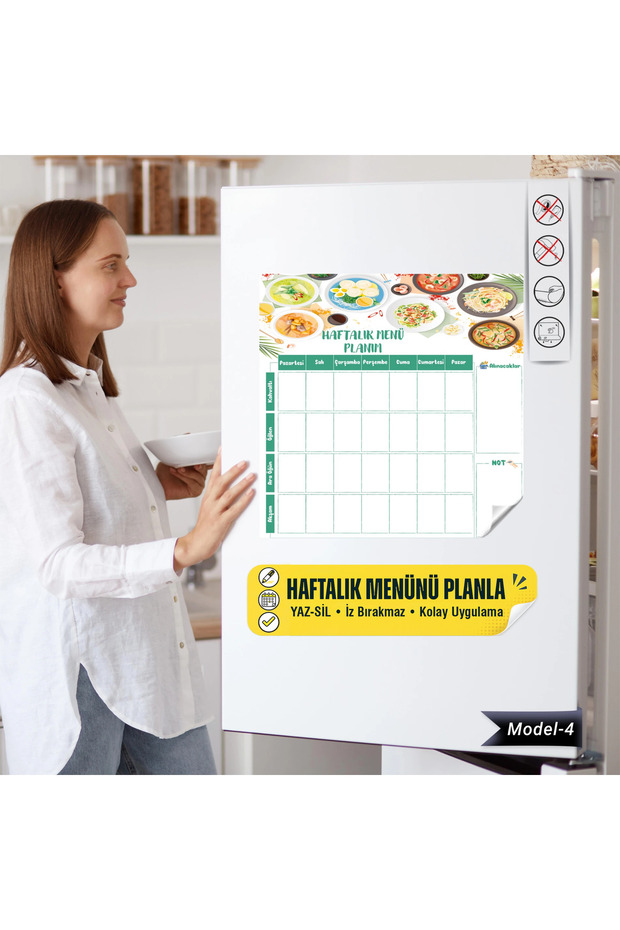 White Yaz-Sil Weekly Menu Planner with Static Cling Feature 40 X 40 cm (Model-4)