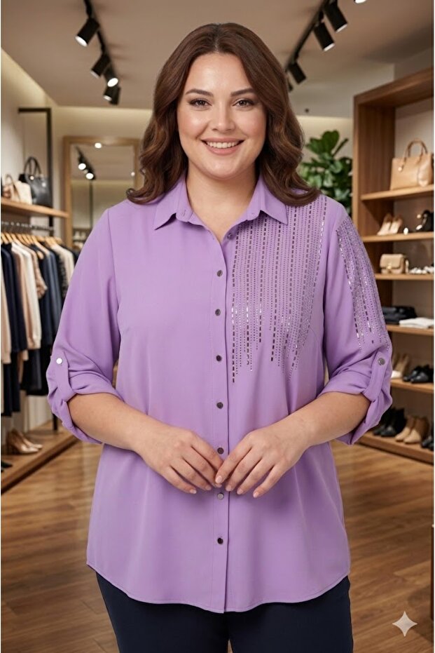 Plus Size Women's Cesi̇ka Stone-Embellished Shirt