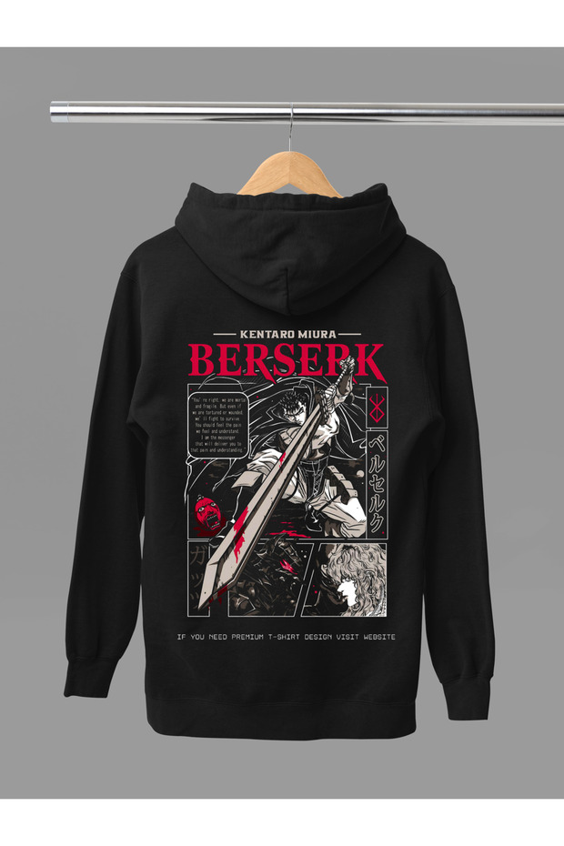 Berserk Printed Cotton Long Sleeve Shartoned 3 Threads Hooded Sweatshirt