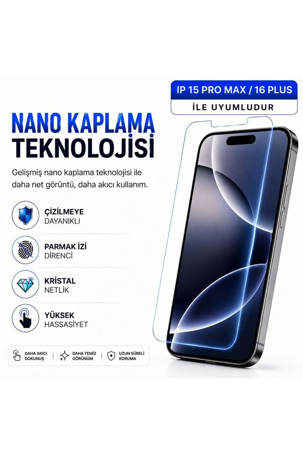 واقي شاشة نانو زجاجي متوافق مع iPhone 15 Pro Max/16 Plus | مقاومة للخدوش 9H+ | هاي دو