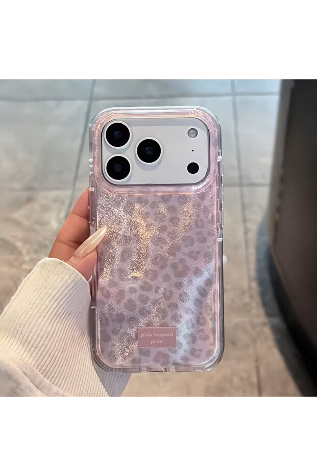 iPhone 17 Pro / 18 Pro Compatible Pink Leopard Pattern Transparent Glitter Phone Case Stylish and Protective Design