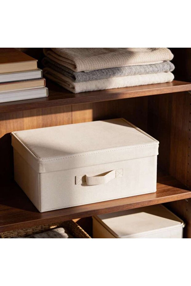 Aria Twill Fabric Storage Box With Lid 38.4x28.9x16.5cm- Cream