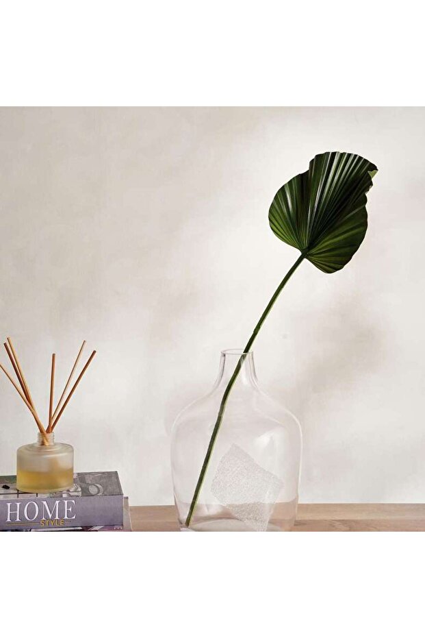 Artificial Ruffled Fan Palm Leaf Stem H65 - Green