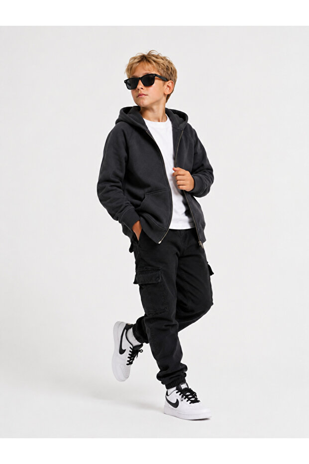 Boy's 3 Thread Threaded Hooded Zippered School Sweat G2027-3