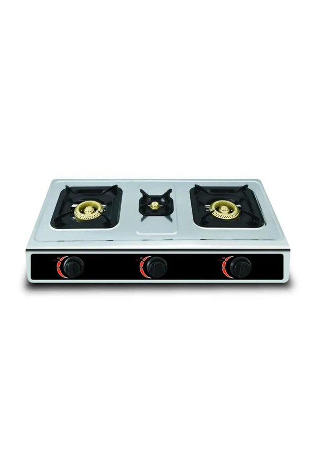 3 Burner LPG Gas Stove with Manual Ignition, Stainless Steel Body for Home Kitchen
