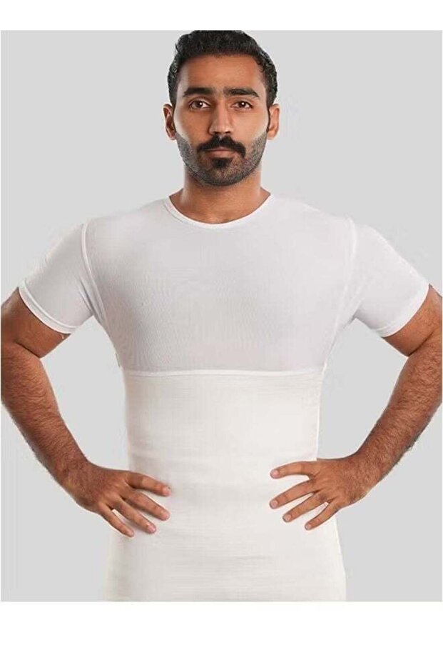 قميص ضاغط للرجال لتشكيل الجسم وتنحيفه، قميص داخلي أبيض مقاس 2XL