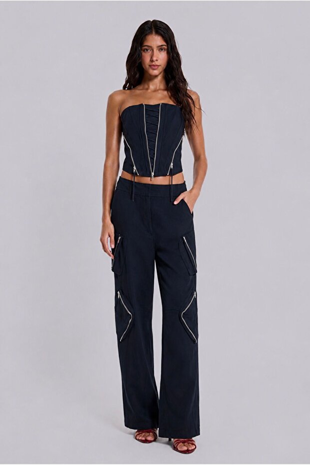 Premium Design Zipper Detailed Bustier-Pants 2-Piece Set