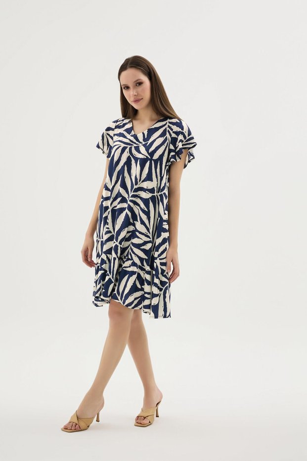 Women's Short Sleeve V-Neck Short Navy Blue Dress C7T7N512