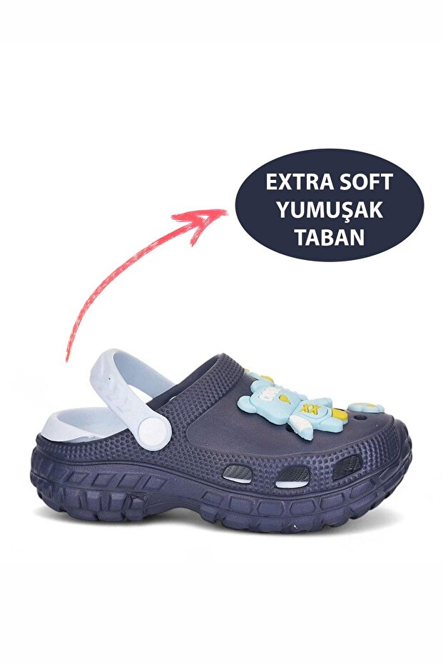 شبشب وصنادل للأطفال باللون الأزرق الداكن مع دمية دب للجنسين