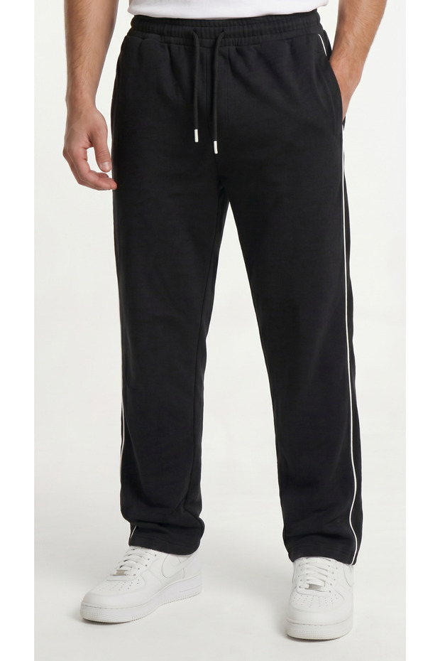 2-Strand Ribbed Baggy Sweatpants – Elastic Waist, Back Pockets, Wide Legs
