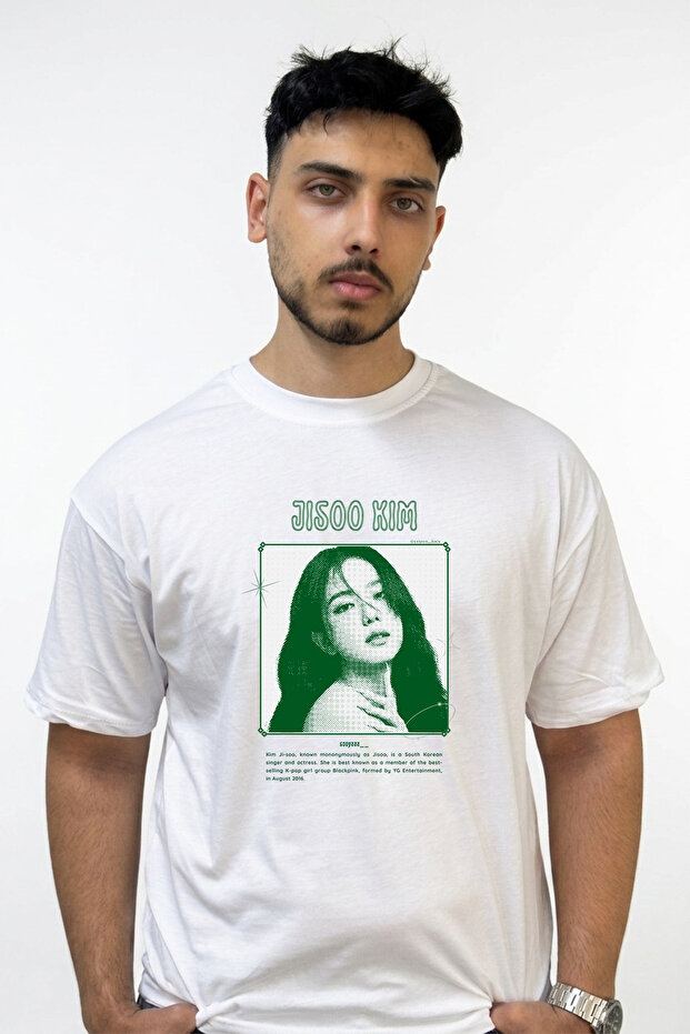 Jisoo Kim Design Printed Oversize White T-Shirt