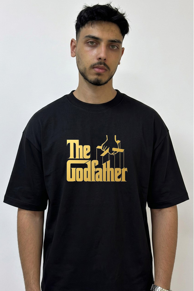 The Godfather_1 Design Printed Oversize Black T-Shirt