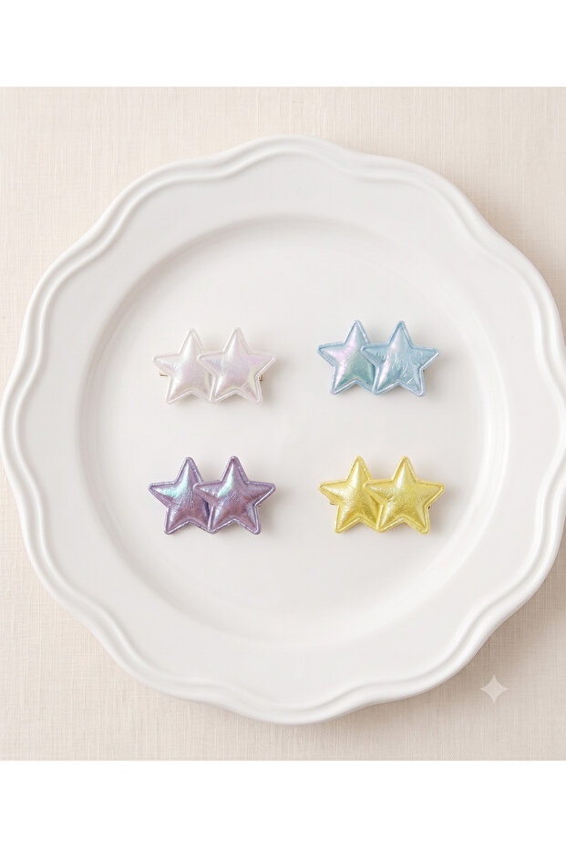 4-Piece Shiny Double Star Figured Soft Hair Clips for Babies with Less Hair