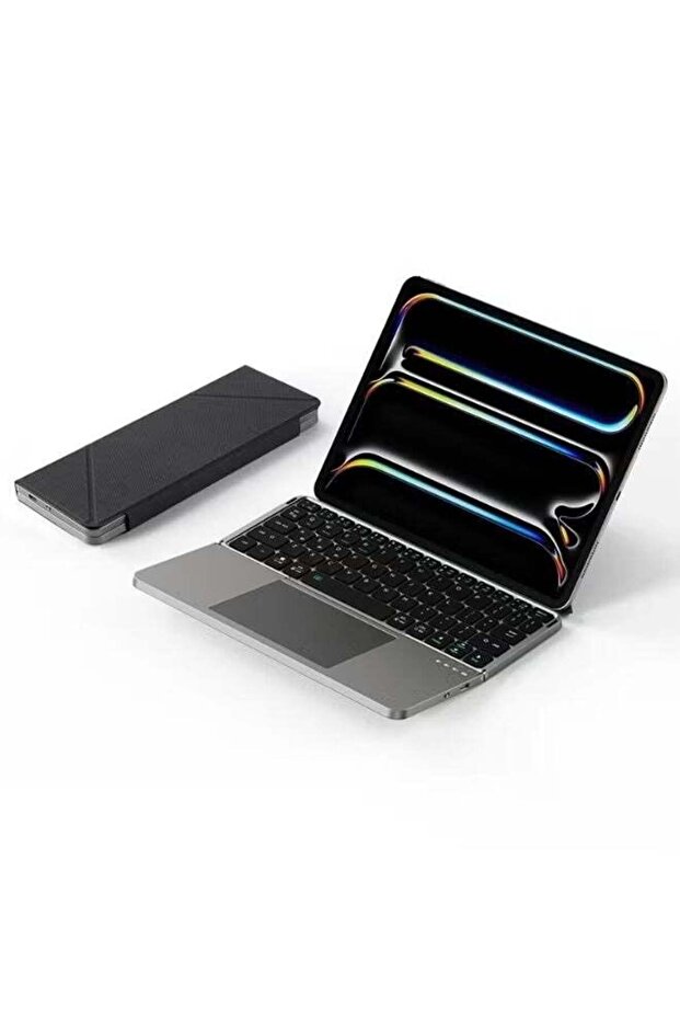Grey, 2-in-1 Foldable Bluetooth Keyboard - Touchpad and Magnetic Stand Case