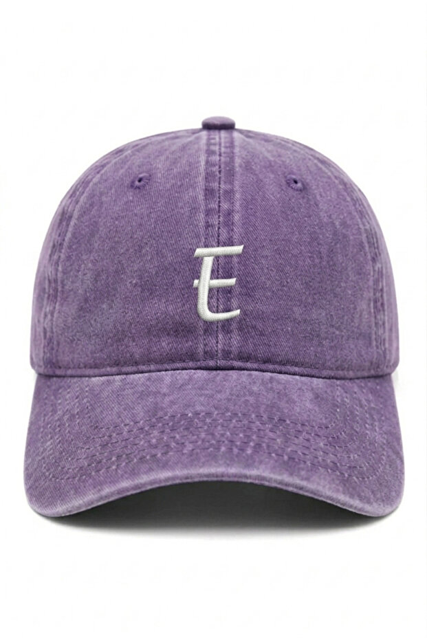 Purple Embroidered Washable Vintage Unisex Hat with Letter E