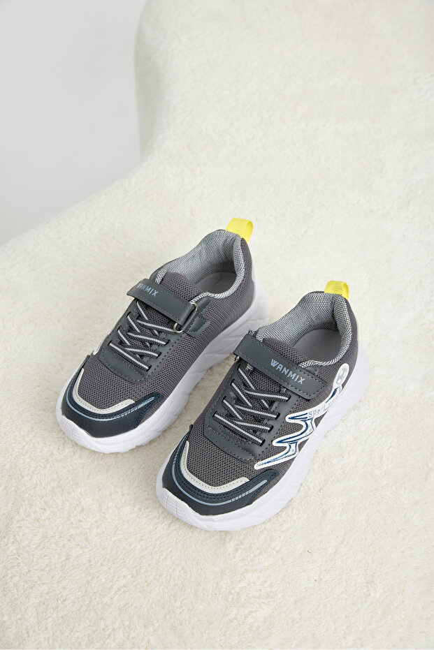 Children's Unisex Smoked Navy Blue Yellow Comfortable Fit Breathable Velcro Sneaker