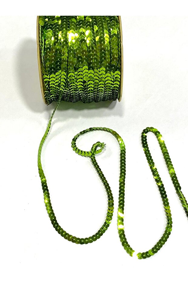 Sequin Ribbon / 1 Roll / 6 mm Sequins / Row Sequin Ribbon / Dark Green
