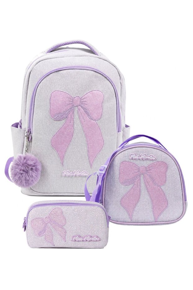 Girl's Triple Primary School School Bag Set - Ribbon Printed (Lilac - Pink) - Setmm26044A