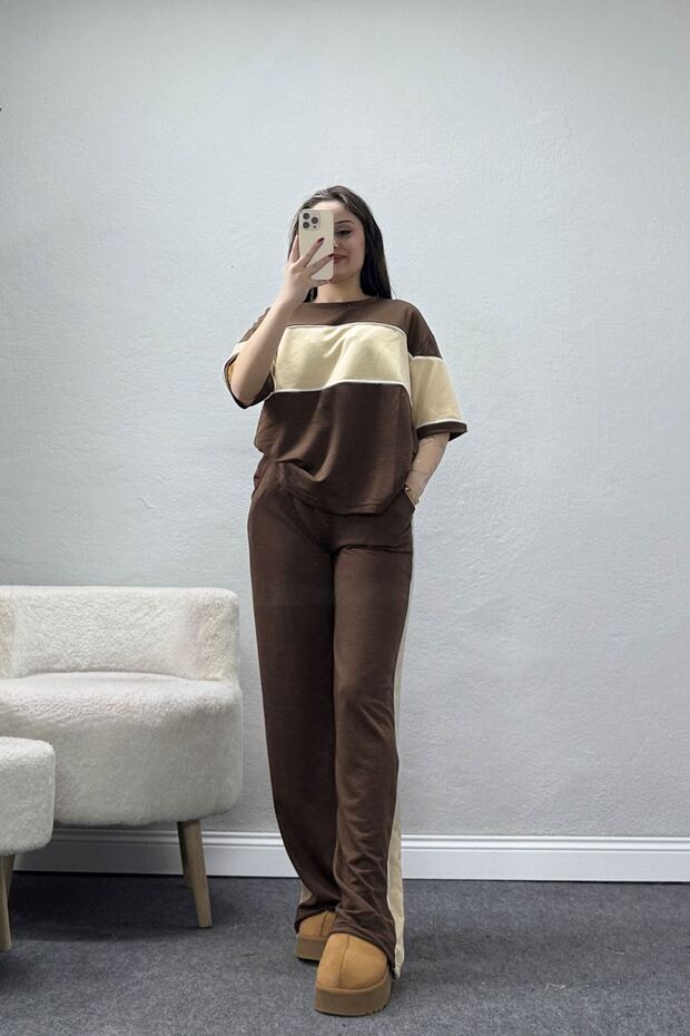 Women's 2 Threaded Tracksuit Set Brown