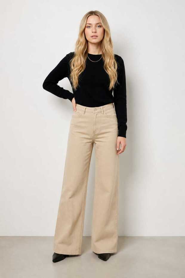 Armin Women's High Waist Palazzo Jeans Wide Leg Lycra Denim Trousers 2027