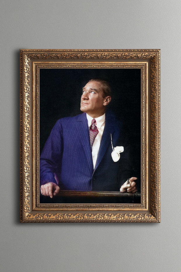 Mustafa Kemal Atatürk - Vintage Patterned Painting - Thick Model