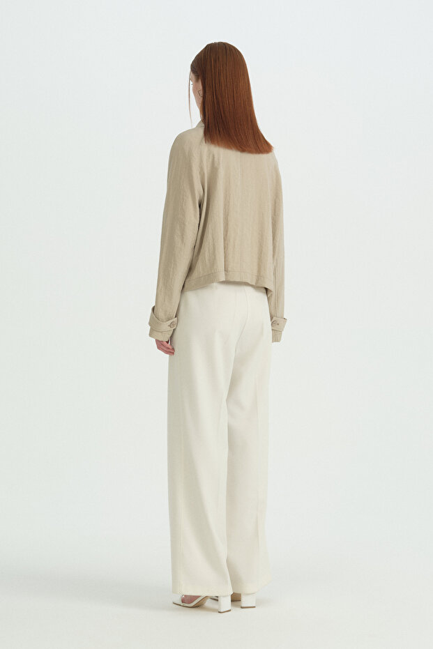 Button Detailed Crop Jacket - Beige - 4